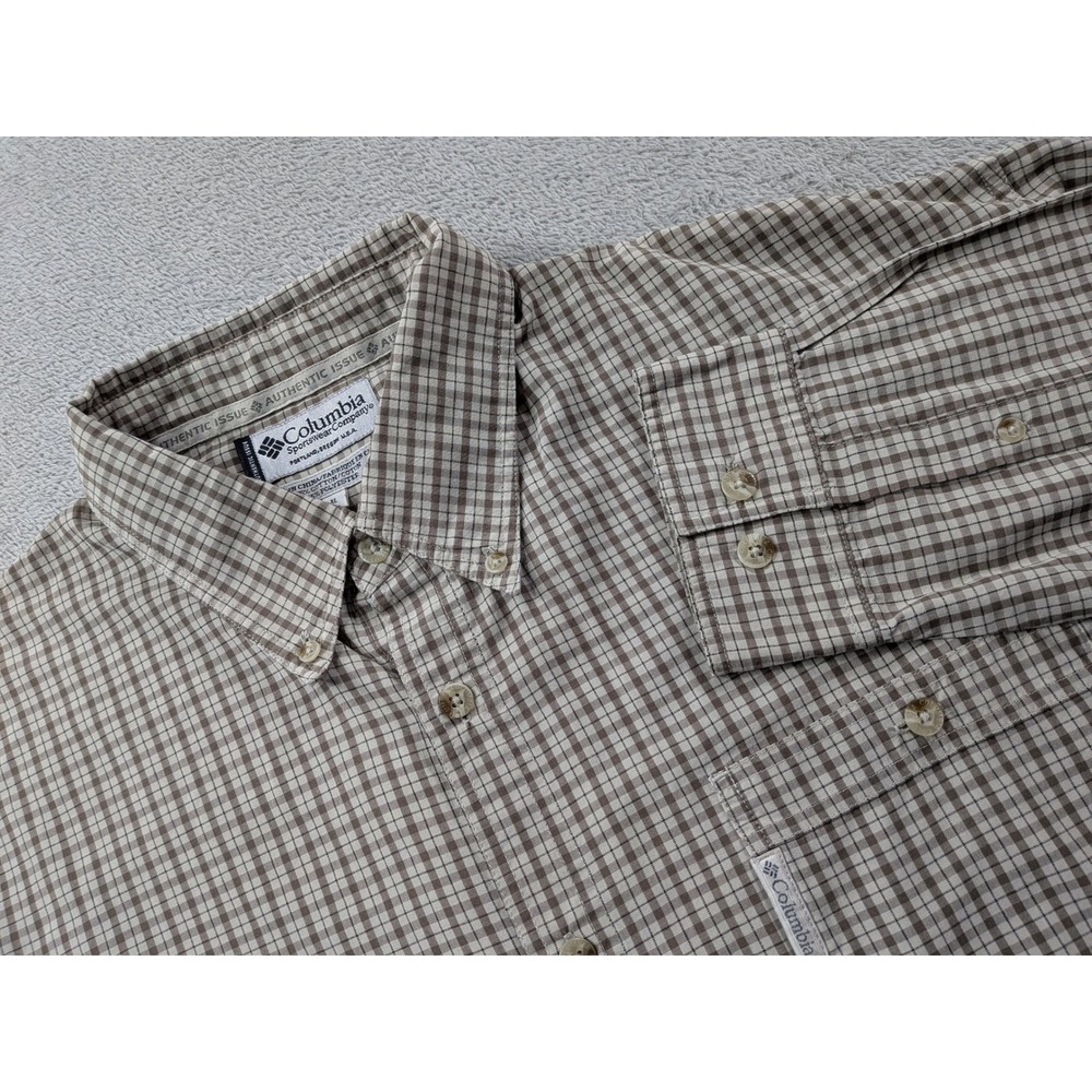 Columbia Mens XL Long Sleeve Button Down Shirt Brown Tan Check Authentic Issue